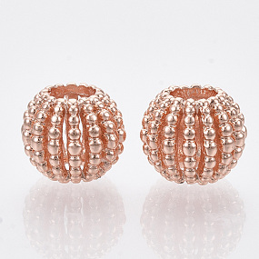 Honeyhandy Alloy European Beads, Large Hole Beads, Rondelle, Hollow, Rose Gold, 12x10mm, Hole: 5mm