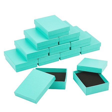 Cardboard Gift Box Jewelry Boxes, for Necklace, Earrings, with Black Sponge Inside, Rectangle, Medium Turquoise, 9.2x7x2.7cm