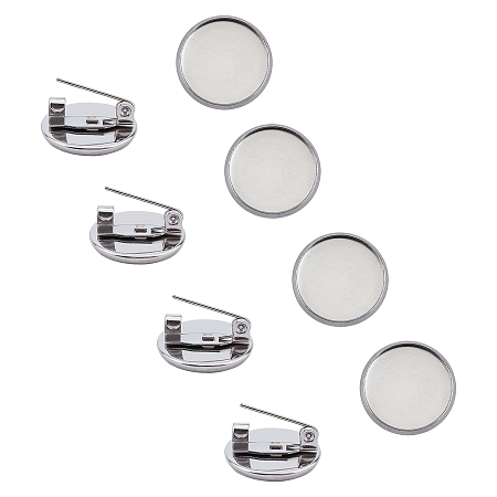 Unicraftale 304 Stainless Steel Brooch Findings, Flat Round, Stainless Steel Color, 16x7mm, 30pcs/box