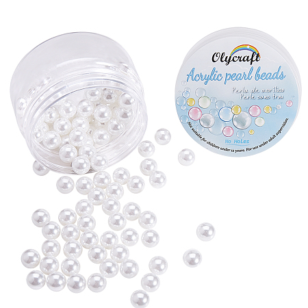 Olycraft Environmental Plastic Imitation Pearl Beads, High Luster, Grade A, No Hole Beads, Round, White, 10mm; 100pcs/box
