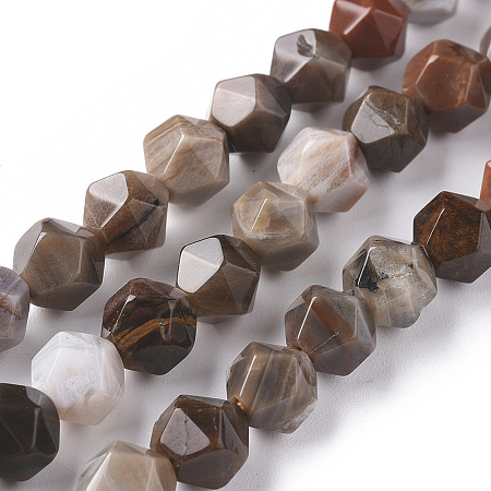 Arricraft Natural Petrified Wood Beads Strands, Star Cut Round Beads, Faceted, 8mm, Hole: 1mm, about 47pcs/strand, 14.96 inches(38cm)