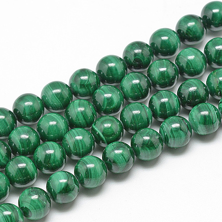 ARRICRAFT Natural Malachite Beads Strands, Round, 10mm, Hole: 1mm, about 40pcs/strand, 15.7 inches(39.8cm)