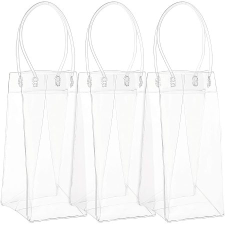 BENECREAT 4 Pack Transparent PVC Gift Wrap Bag with Handles 14x4.7x4.7 Inch Clear Tote Bag Handbag Reusable Merchandise Retail Shopping Bags