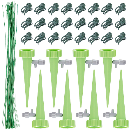 Nbeads Potted Plant Diversion Watering Splash-Proof Funne, with Plastic Plant Fixator, Iron Wire, Green, 132x62x35mm, 20sets