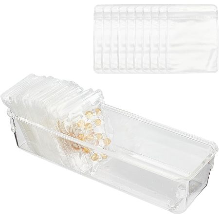 PandaHall Elite Acrylic Jewelry Organizer with 50pcs Self Seal Jewelry Bags Jewelry Storage Box Travel Case Display Holder Boxes for Women Packaging Jewelry Rings Earrings Necklace Bracelets