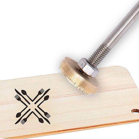 OLYCRAFT Wood Branding Iron BBQ Heat Stamp with Brass Head and Wood Handle for Wood, Leather and Most Plastics - Knives and Forks