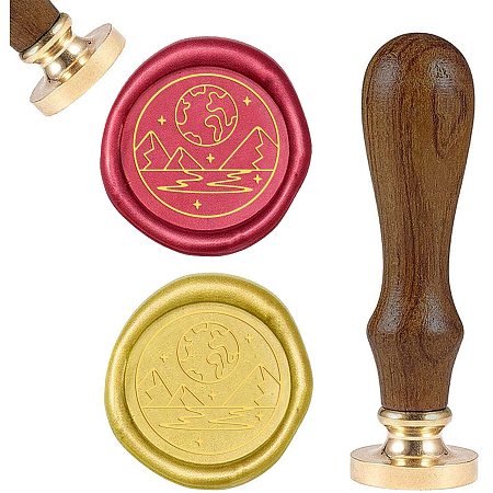 SUPERFINDINGS 1PC Wax Seal Stamp Starry Sky Pattern Sealing Wax Stamp for Envelopes Invitations Gift Card Bottle Decoration, Wooden Handle, 1inch Diameter Golden Brass Head, Without Wax