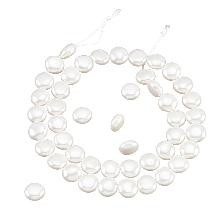 NBEADS 41 Pcs Natural Shell Pearl Beads, Flat Round Shape Nature Shell Beads, 9.5x5mm Electroplated Polished White Natural Beads for Jewelry Making Necklace Braclet Decoration and Vase Filler