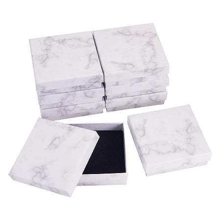 BENECREAT 8 Pack Kraft Square Cardboard Jewelry Boxes Marble White Necklace Pendant Box for Jewelry Set, 3.58x3.58x1.14 Inches