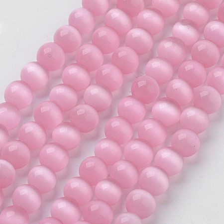 Arricraft Cat Eye Beads, Round, Pink, 10mm, Hole: 0.8mm, about 39pcs/strand, 15 inches