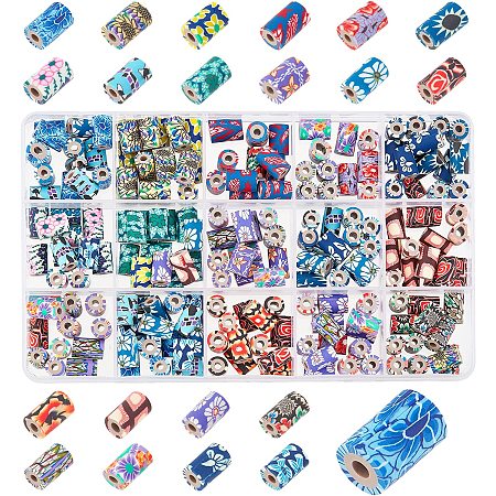 CHGCRAFT 200Pcs 20 Colors Assorted Polymer Clay Tube Beads Handmade Polymer Clay Beads Soft Column Spacer Charms Colorful Pattern Beads for DIY Bracelet Necklace Earring Accessories, 11mm, Hole: 2~3mm