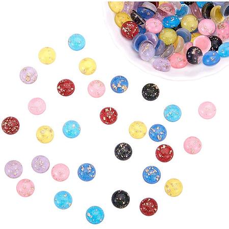 PH PandaHall 105pcs 7 Colors Glittery Resin Cabochons Glitter Powder Gold Foil Flat Back Beads Cabochon Embellishments for Craft Scrapbooking Phonecover Jewelry Making （12mm）