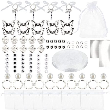SUPERFINDINGS Angel Keychain Thanks Gift Making Kit Including 120pcs 6 Styles Letter Beads with 40pcs Glass Pearl Beads 40pcs Butterfly Alloy Beads 20pcs Organza Gift Bags and Other Accessories