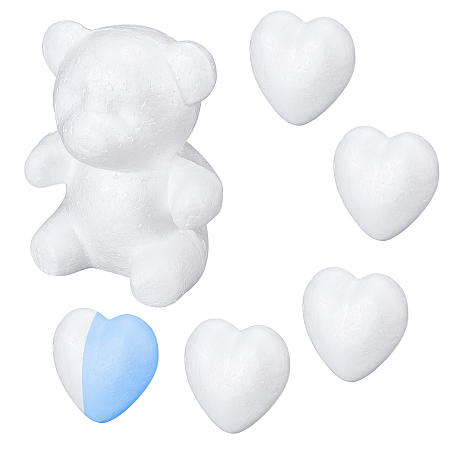 GORGECRAFT Modelling Polystyrene Foam, DIY Decoration Crafts, Bear and Heart, White, 7pcs/set