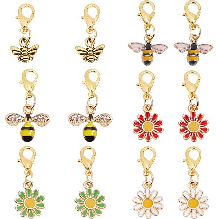 NBEADS 12 Sets Bees Daisy Stitch Markers, Enamel Alloy Crochet Stitch Marker Charms Removable Lobster Clasp Locking Stitch Marker for Knitting Weaving Sewing Accessories Quilting Handmade Jewelry