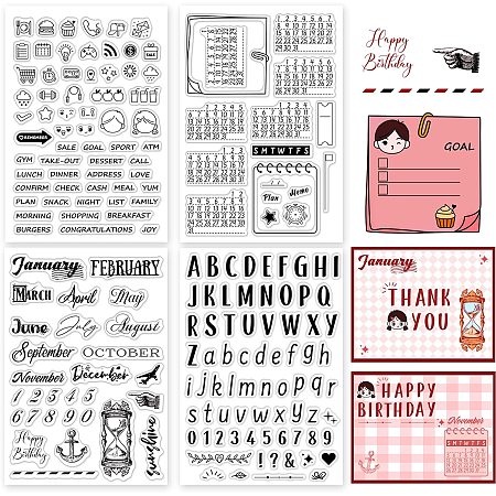 PandaHall Elite 4 Sheets Clear Stamps, PVC Plastic Stamp Number Letter Budget Category Theme Seal Stamp for DIY Scrapbooking Journaling School Rewards Card Making Decoration Birthday Party Decor