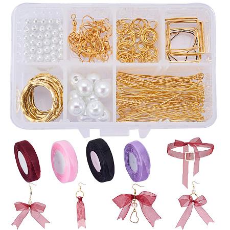 SUNNYCLUE 1 Set 134pcs Ribbon Choker Necklace Earrings DIY Jewelry Making Kit Include 200Yards 4 Color 3/4