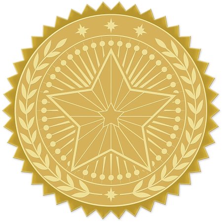 CRASPIRE 100pcs Embossed Foil Stickers Five-Pointed Star Pattern Gold Foil Certificate Seals 1.9