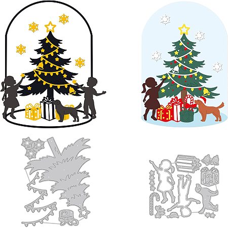 GLOBLELAND Christmas Tree Set Embossing Template Lovely Boy Woman Carbon Steel Die Cuts Puppy Snowflake Die Cut for Scrapbooking Card DIY Craft Decoration