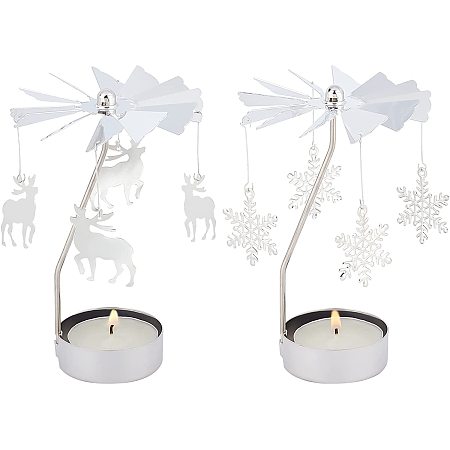 GORGECRAFT 2 Styles Rotary Candle Holder Spinning Elk Snowflake Rotating Candlestick Tea Lights Metal Rotating Carousel Table Decorations for Wedding Christmas Party Festival Home Decor