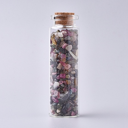 Honeyhandy Glass Wishing Bottle, For Pendant Decoration, with Tourmaline Chip Beads Inside and Cork Stopper, 22x71mm
