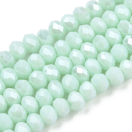 Electroplate Glass Beads Strands, Pearl Luster Plated, Faceted, Rondelle, Light Cyan, 2x1.5mm, Hole: 0.4mm, about 195pcs/strand, 11 inch(28cm)