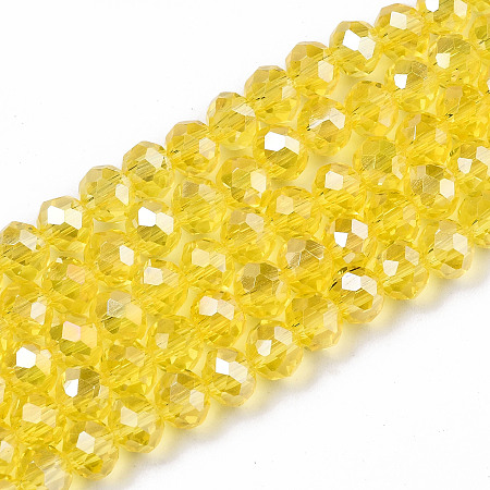 Honeyhandy Electroplate Glass Beads Strands, AB Color Plated, Faceted, Rondelle, Gold, 8x6mm, Hole: 1mm, about 72pcs/strand, 16.14 inch(41cm)