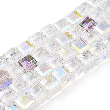 Electroplate Glass Beads Strands, AB Color Plated, Faceted, Cube, Clear AB, 7x7x7mm, Hole: 1.2mm, about 97pcs/strand, 26.26 inch(66.7cm).