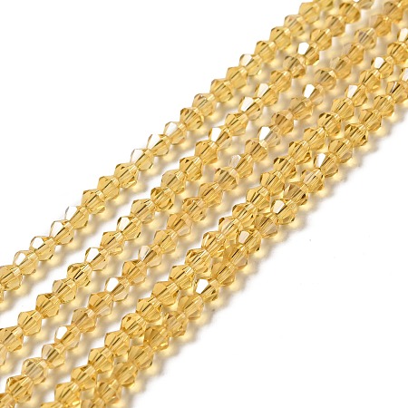 Transparent Electroplate Glass Beads Strands, AB Color Plated, Faceted Bicone, Goldenrod, 4.5x4mm, Hole: 0.7mm, about 88~92pcs/strand, 135.04~140.55''(343~357cm)