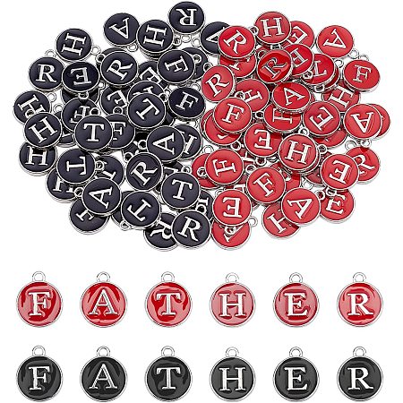 arricraft 96 Pcs 2 Colors Alloy Enamel Charms, Round Enamel Charms Pendants Metal Letter Charms Pendants for Father's Day Bracelet Necklace Earrings Pendant DIY Jewelry Making