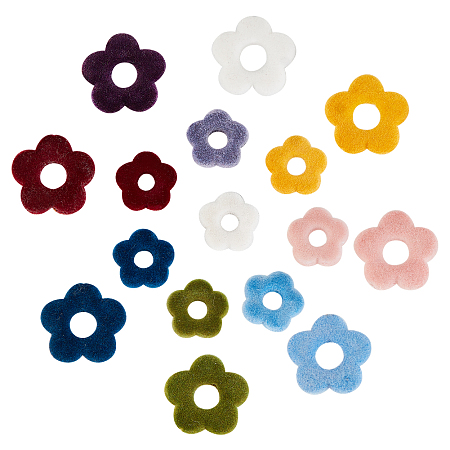 Arricraft 32 Pcs 8 Colors Velvet Flower Spacer Beads, 15/20mm Flower Shape Spacer Beads, 5-Petal Flower Loose Beads for DIY Craft Necklaces Bracelets Jewelry Making, Hole: 1/1.2mm