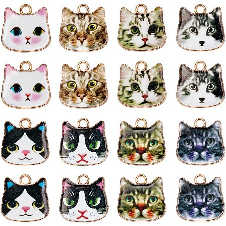 SUNNYCLUE 1 Box 8 Style 48Pcs Enamel Cat Charms Animal Charm Bulk Alloy Cats Head Pet Charm for Jewelry Making Charms Supplies Accessories DIY Necklace Bracelet Earring Craft Women Beginners Adults