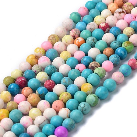 ARRICRAFT Natural Howlite Beads Strands, Dyed & Heated, Round, 6x6~7mm, Hole: 1mm, about 63pcs/strand, 14.96 inch(38cm)