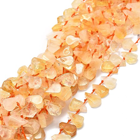 Natural Citrine Beads Strands, Waterdrop-Shaped Chip, 10~21x8~13x2.5~6mm, Hole: 1mm, about 34~38pcs/strand, 15.75''(40cm)