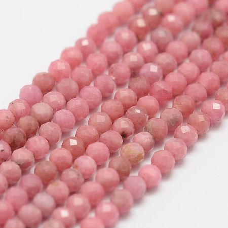 Honeyhandy Natural Rhodochrosite Beads Strands, Faceted, Round, 2mm, Hole: 0.5mm, about 160~179pcs/strand, 12.5 inch~12.9  inch(320~330mm)