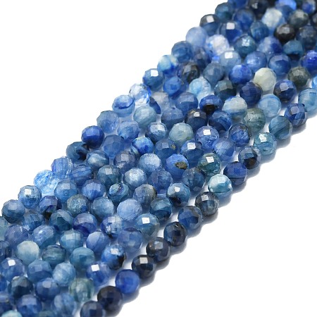 Honeyhandy Natural Kyanite Beads Strands, Faceted, Round, 4mm, Hole: 0.8mm, about 98pcs/strand, 15.16~15.55 inch(38.5~39.5cm)