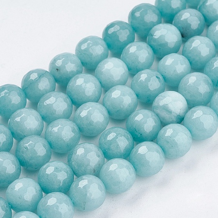Honeyhandy Natural Jade Bead Strands, Dyed, Faceted, Round, Pale Turquoise, 10mm, Hole: 1mm, 38pcs/strand, 14.5 inch