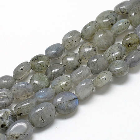 Honeyhandy Natural Labradorite Beads Strands, Oval, 8~15x7~12x4~12mm, Hole: 1mm, about 30~45pcs/strand, 15.7 inch