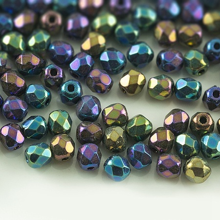Arricraft Czech Fire Polished Glass Beads, Faceted, Drum, Colorful, 6x6mm, Hole: 1mm, about 380pcs/bag
