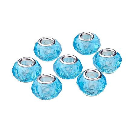 NBEADS 100PCS Sky Blue Faceted Rondell Crystal Glass Beads Handmade Lamp work European Large Hole Beads with Silver Tone Brass Cores Jewelry Beading Finding Supplies Crafts Accessories