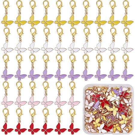 SUNNYCLUE 1 Box 50Pcs Stitch Markers Crochet Stitch Marker Enamel Butterfly Charms Clip On Removable Lobster Clasp Charm Locking Knitting Markers for DIY Weaving Sewing Knit Quilting Needle 0.2/pc
