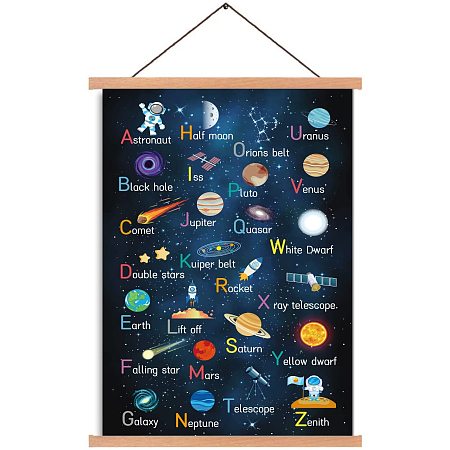 Arricraft Magnetic Wooden Poster Hangers Canvas Cartoon Planets Space Hanging Painting Wall Art Print for Walls Pictures Prints Maps Scrolls and Canvas Artwork 17.3x11in