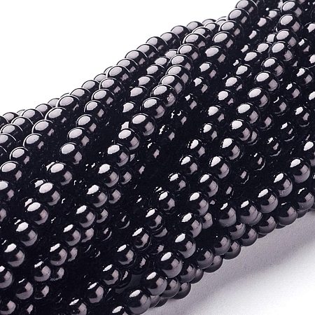 Arricraft 20 Strands 4mm Black Tiny Satin Luster Glass Pearl Beads Round Spacer Bead with Cotton Cord Thread for Jewelry Making (Each About 216 Pieces)