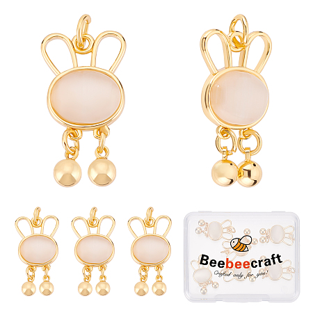 Beebeecraft 6Pcs Imitation Shell & Pearl Resin Pendants, with Real 18K Gold Plated Brass Findings, Nickel Free, Rabbit Charm, Linen, 24x12.5x4mm, Hole: 3mm
