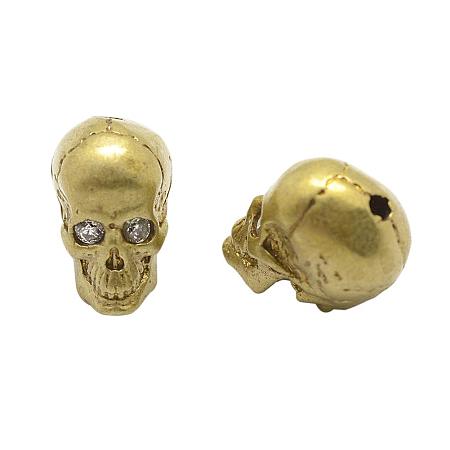 NBEADS 10 Pcs Golden Brass Skull Head Beads Cubic Zirconia Beads Bracelet Connector Charms Beads for Jewelry Making