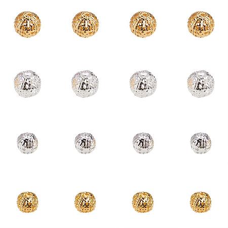 PandaHall Elite 200pcs 4 Styles 8mm Round Brass Vintage Filigree Beads Metal Spacer Beads for Bracelet Jewelry Making Golden Silver