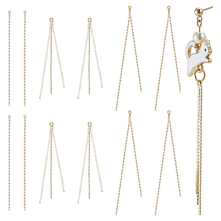 SUNNYCLUE 1 Box 12Pcs 3 Style Real 18K Gold Plated Earring Findings Brass Tassel Chain Earring Chains Long Chain Tassel Big Charm for Jewelry Making Accessories Women Adults DIY Dangle Earrings Craft