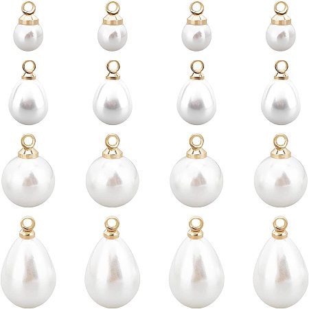 CHGCRAFT 40Pcs 2 Styles Real 18K Gold Plated Brass Imitation Pearl Water Drop Teardrop Charms Pendants for DIY Necklace Bracelet Earrings Jewelry Making