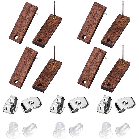 BENECREAT 14 Pairs Wood Post Stud Earrings Rectangle Walnut Earring Base Mixed Color(20x6.5mm) with 30pcs 304 Stainless Steel Pin and 50pcs Silicone Ear Nuts