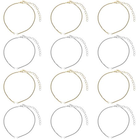 UNICRAFTALE 12pcs 2 Colors 18cm Stainless Steel Adjustable Slider Bracelets Box Chains Extender Chains Bracelet for Jewelry Making DIY, Golden & Stainless Steel Color